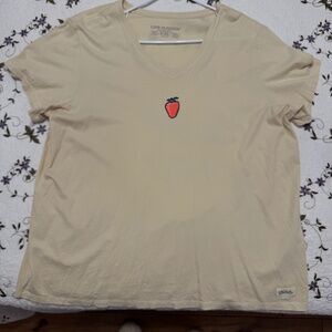 Life is Good Cream Top with Strawberry on Front Size XXL